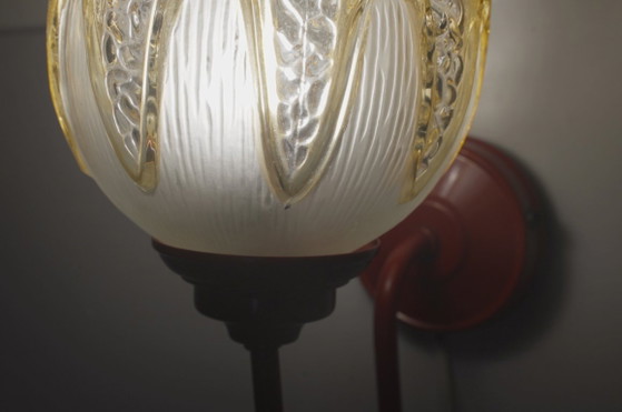 Red Wall Sconce Massive Belgium with Richard Essig Textured Glass Globe, Mid Century Space Age Lighting (photo 22 of 22)