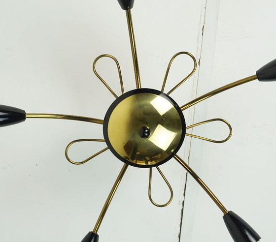 Bellissima PLAFONIERA ragno Sputnik Mid Century anni '50 Ottone Metallo Plastica Stile Mid Century Stilnovo (photo 2 of 13)