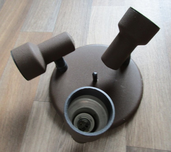 Image 1 of Vintage brown metal ceiling lamp with three adjustable spotlights.