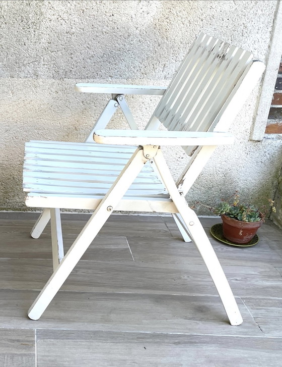 Image 1 of Vintage Wood Folding Garden Armchair by R.Gleizes France