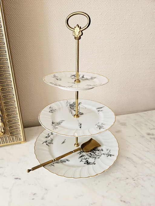 Siervo mudo de lujo Bernardaud Christofle María Antonieta porcelana de Limoges dorada Toile de Jouy