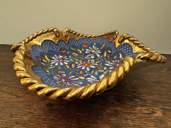 Image 1 of Corbeille / Centre de table en faïence Belge de Quaregnon signé Hubert Becquet 