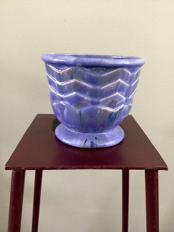 Image 1 of Vintage cache pot handgedraaid iriserend glazuur