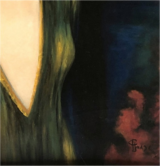 Image 1 of Art Deco Large Painting Portrait of a Woman Gouache 68x52 cm Signed C Janse