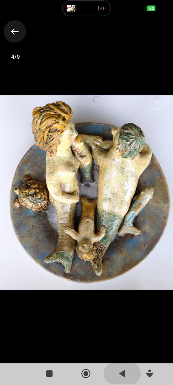 Unique 3D Ceramic Art Bowl - Mermaid Family (1988) (photo 4 of 7)