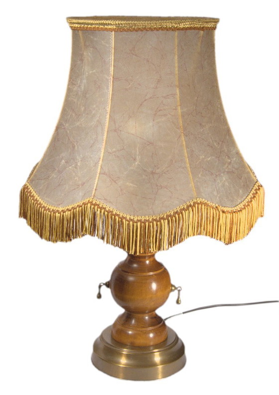 Retro- of westernlamp van gedraaid hout en goudkleurig metaal, 37x57 cm – Tafellampen, Metal, Wood (photo 4 of 8)