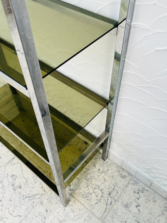Image 1 of Designplank van chroom en rookglas in Italiaanse stijl uit de jaren 70.