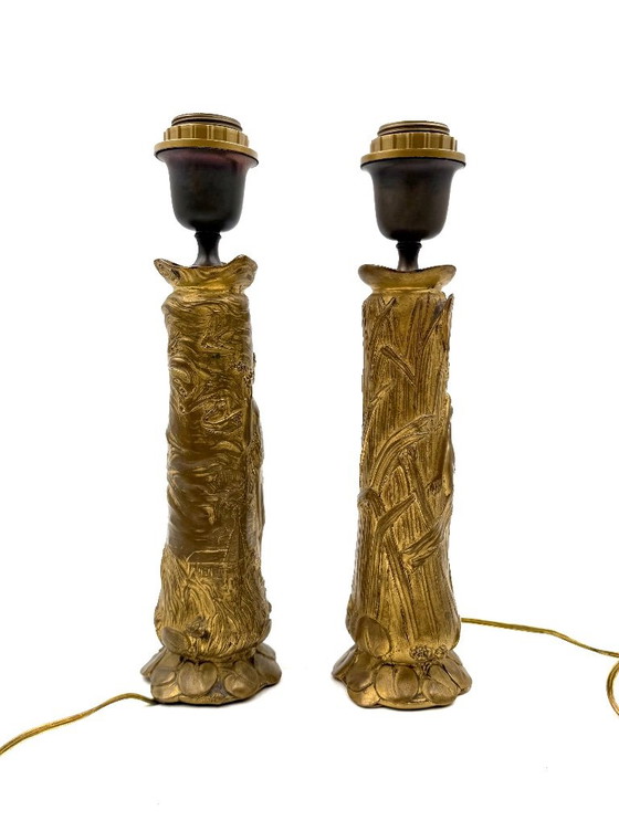 Art Nouveau Set of 2 Bronze Table Lamps, Paul Louchet France Ca. 1900s (photo 7 of 10)