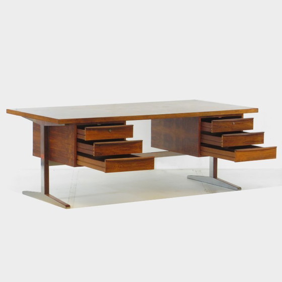 Image 1 of XL Scrivania direzionale di metà secolo in palissandro e metallo, anni '60