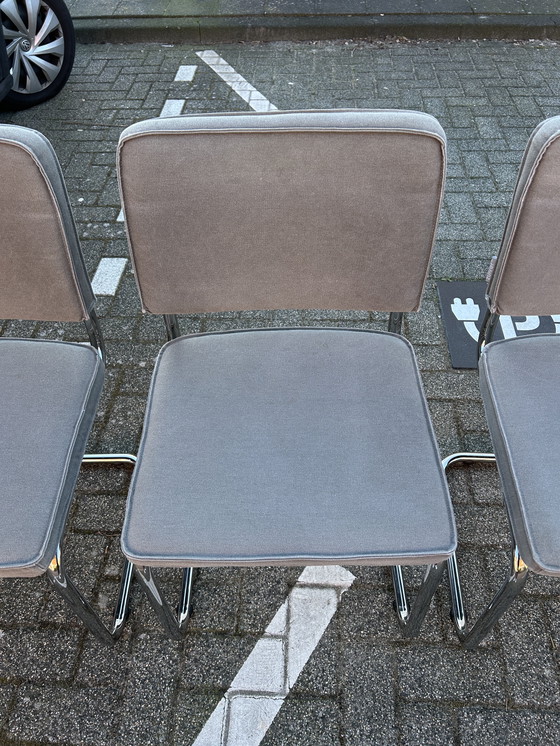 Image 1 of 6 Pure Brushed Cotton Chairs with Chrome Tubular Frame