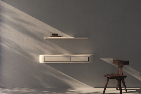 Image 1 of Moderne zwevende lade van gips met walnoothouten binnenkant Mortex