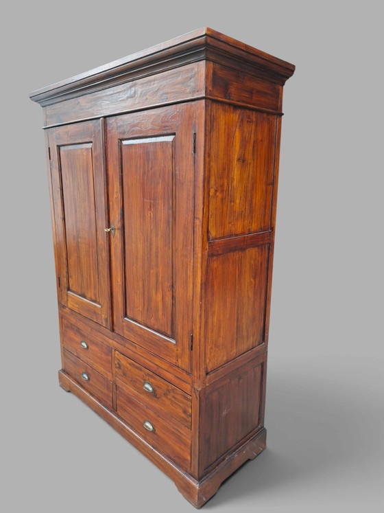 Klassieke Teakhouten Servieskast, Kabinet, Linnenkast, Met Lades Afm: 152x61cm En 203cm Hoog. – Kasten, Wood (photo 5 of 5)