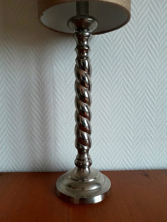 Image 1 of 2x silver metal twisted column lamps