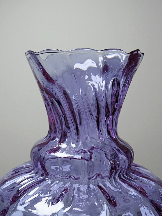 Image 1 of Empoli vase in Alexandrite glass, ranging from blue to pink, large textured model from the 1960s