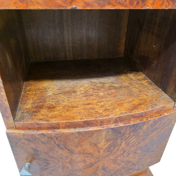 Image 1 of Französischer Art-Deco-Nachttisch aus Wurzelnussholz, 1920er/1930er Jahre