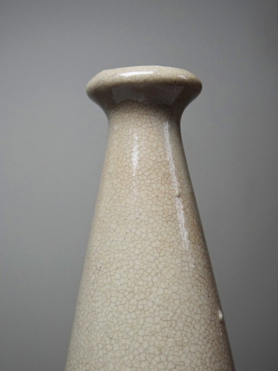 Image 1 of Conical Art Deco vase in beige crackled earthenware, circa 1930-1950