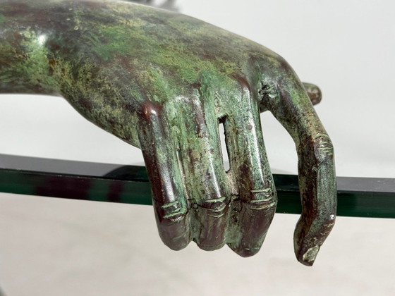 Image 1 of Mesa auxiliar/de centro escultórica con escultura de una mujer desnuda, bronce, Francia, década de 1980.