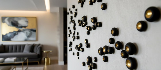 Image 1 of 3D Black & Copper Metallic Wall Art Pods: Modern Sculptural Installation, Set of 60 