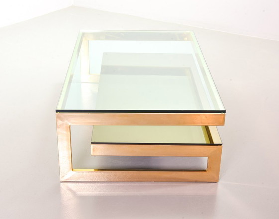 Image 1 of Hollywood Regency Belgo-Chrom Architectural G-Table 23-Carat Goldplated with Glass Tops. Belgium, 1970s. 