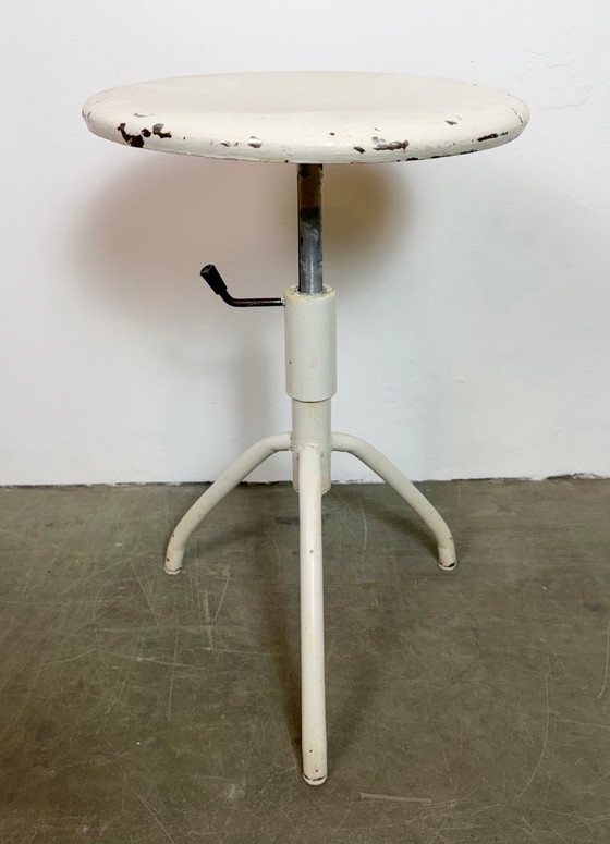 Image 1 of White Industrial Iron Height Adjustable Stool, 1960s