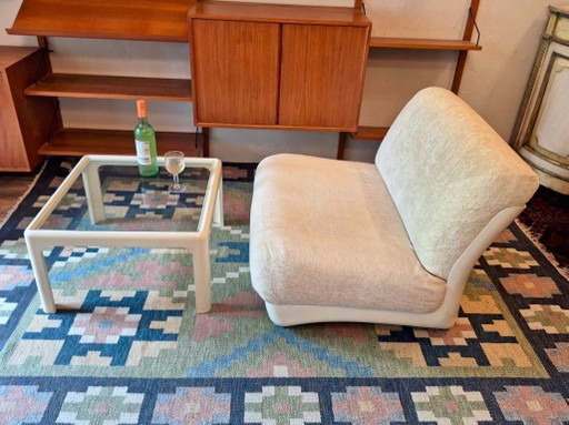 Table basse de style Mid-Century en bois laqué blanc avec plateau en verre, Italie, années 1960