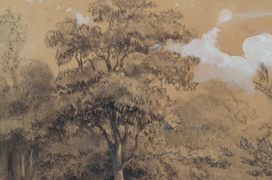 Toegeschreven aan Franz Joseph Manskirch (1768–1830) Romantische Houtskool- en Potloodtekening — Paar in een (photo 3 of 12)