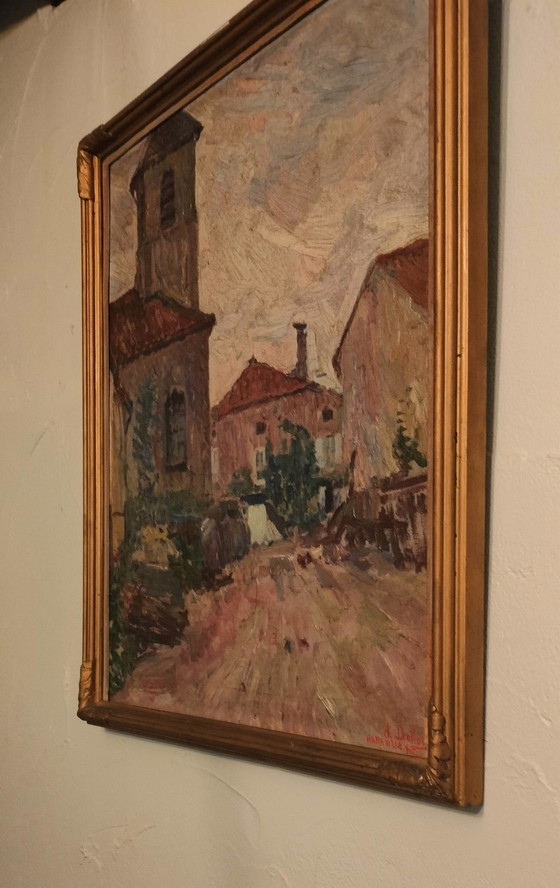 Image 1 of Painting by artist Charles Dehoy 1872-1940 from Brussels Saint-Gilles - the work depicts a village in Hareville in France