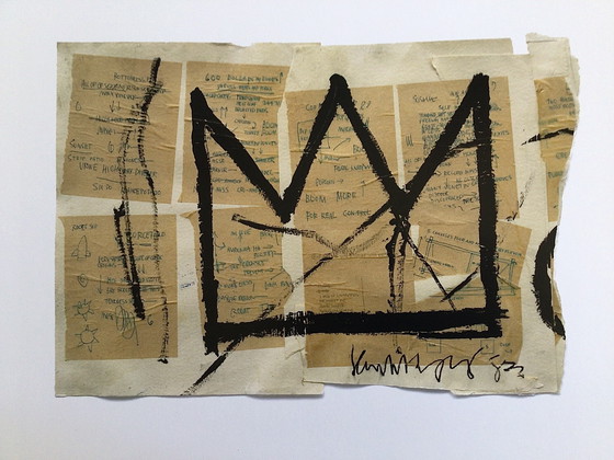 Image 1 of Jean-Michel Basquiat, (1960-1988) Zonder titel (kroon), 1982 en 600 dollar in dubbeltjes