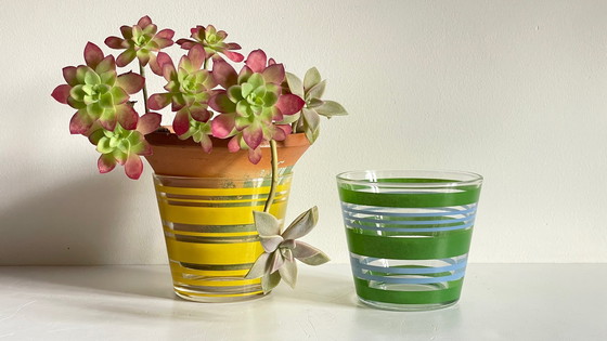Image 1 of Pair of vintage screen-printed glass planters