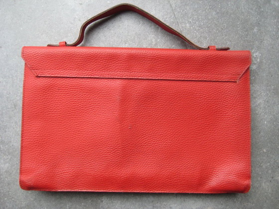 vintage leren school/handtas rood, Overige tassen, Kalfsleer (foto 3 van 5)