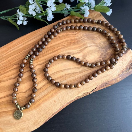 Image 1 of Wood Bead Mala Necklace Bracelet, 108 Prayer Beads Mala, Custom Wooden Mala, Japa Mala Necklace, Natural Wooden Bead Mala, 8mm B