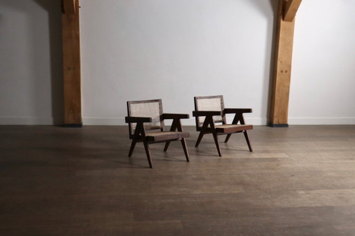Pierre Jeanneret Lounge-Sessel PJ-SI-29-A aus Teak und Rohrgeflecht, 1950er Jahre – fauteuils, Wood, Vintage