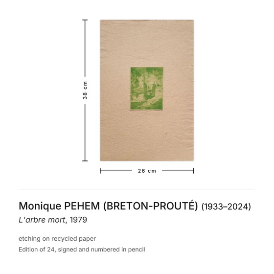 Monique Pehem (Breton-Prouté) Gravure Signée L'Arbre Mort 1979 – Lithographies et sérigraphies, Paper (photo 3 of 5)