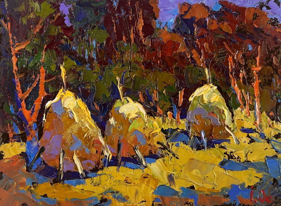 Image 1 of Original Oil Painting Fall Forest Landscape Autumn silence