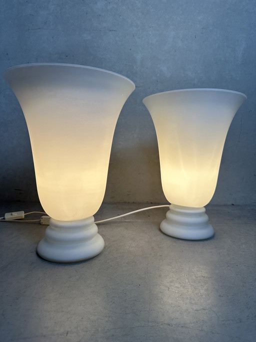 2x vintage opaline vaaslampen