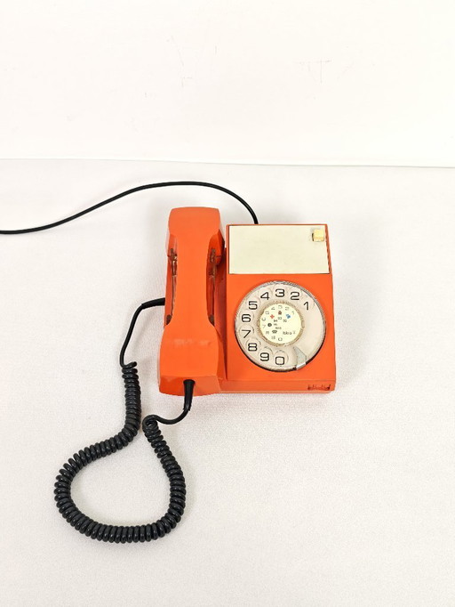Vintage Orange Phone / Working Rotary Retro Telephone / Iskra Yugoslavia 1970's / Mid Century Modern Office