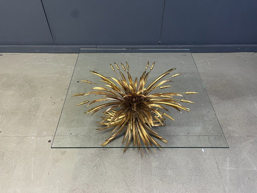 Vintage gilt metal sheaf of wheat coco chanel coffee table, 1960s