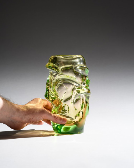 Image 1 of Jan Kotik Beránek Glassworks Art Uranium Glass Iconic Vintage Vase Propeller MCM