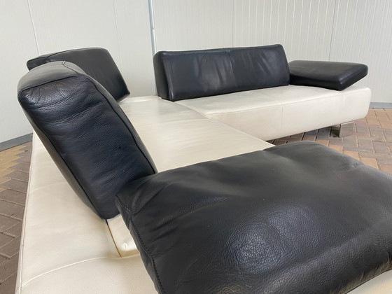 Image 1 of Montel White Real Leather Corner Sofa + Stool