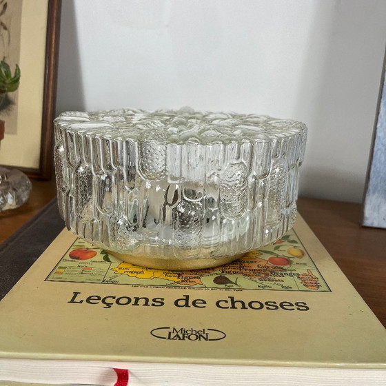 Vintage round wall light ceiling light transparent glass reed 1970 1980 (photo 2 of 9)