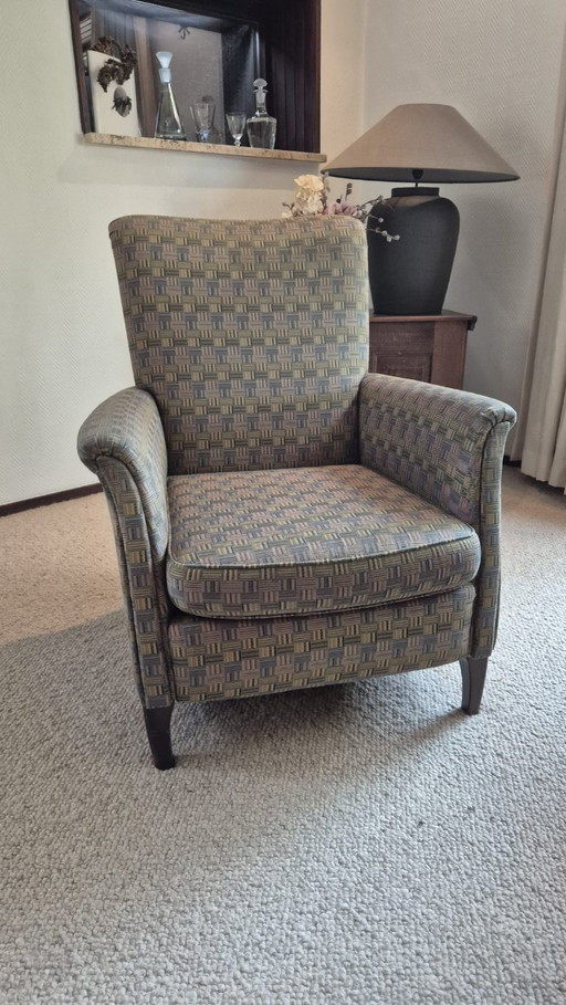 Vintage Designer Wingback Armchair with Oak Legs – fauteuils, Textile