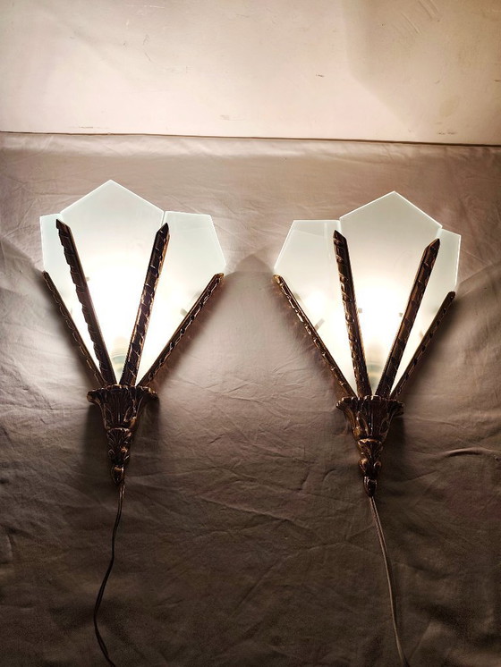Image 1 of Pair of bronze wall sconces. Spain, 1980s.