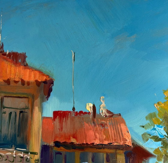 Image 1 of Original Oil Painting Summer Street Landscape Warm wind on the streets
