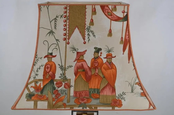 Francia anni '70 - Lampada vintage con base cromata e paralume con decoro asiatico – Lampade da lettura (photo 4 of 12)