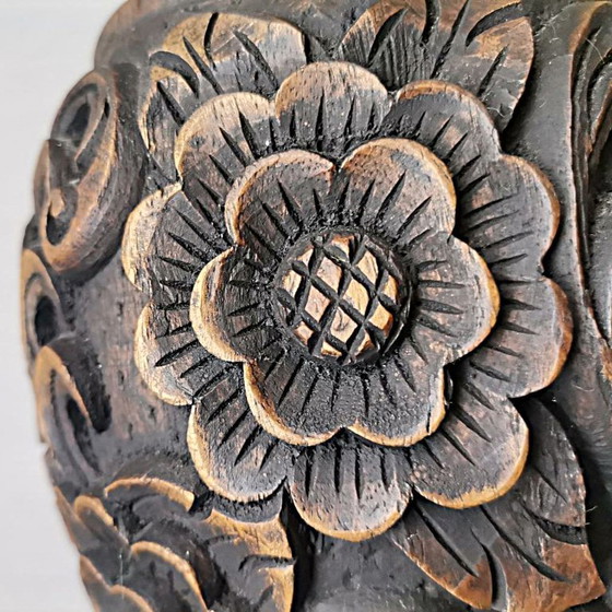 Image 1 of Large Portuguese Carved Wood Half Shade Buffet Table Lamp