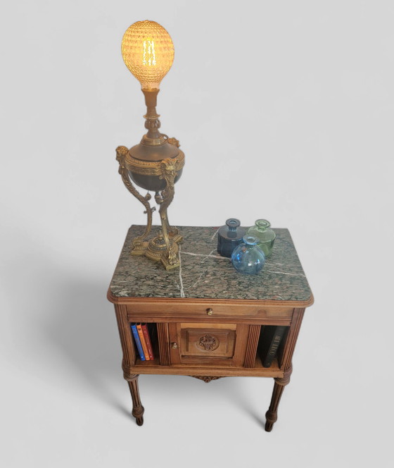 Image 1 of Mobiletto in noce e marmo verde - Stile Luigi XVI - Inizio XX secolo