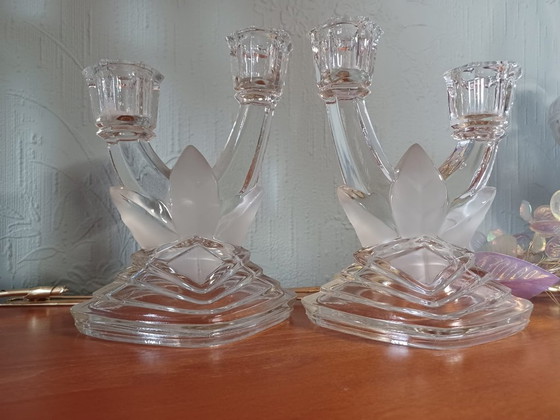 Exklusives Paar Art-Deco-Kerzenständer Brockwitz – Modell 8077, Museumsglas – Kerzenhalter (photo 5 of 6)