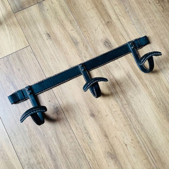 Jacques Adnet black leather wall Coat rack, Modern (photo 12 of 15)