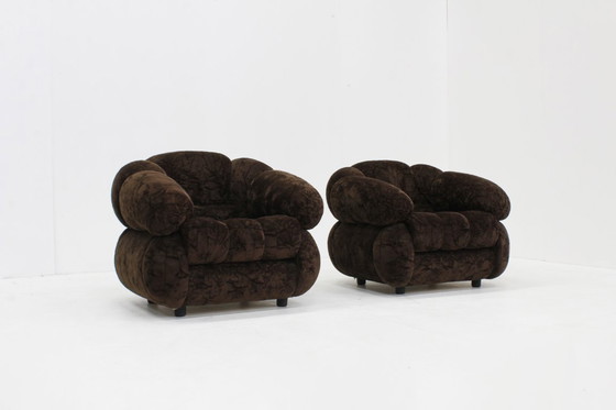 Image 1 of Set vintage italiaanse fauteuils bruin velvet jaren 70 