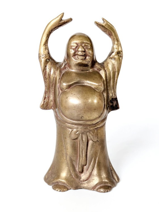 Image 1 of Coppia di statuette vintage in ottone raffiguranti il ​​Buddha sorridente | Decorazione Feng Shui Hotei Budai